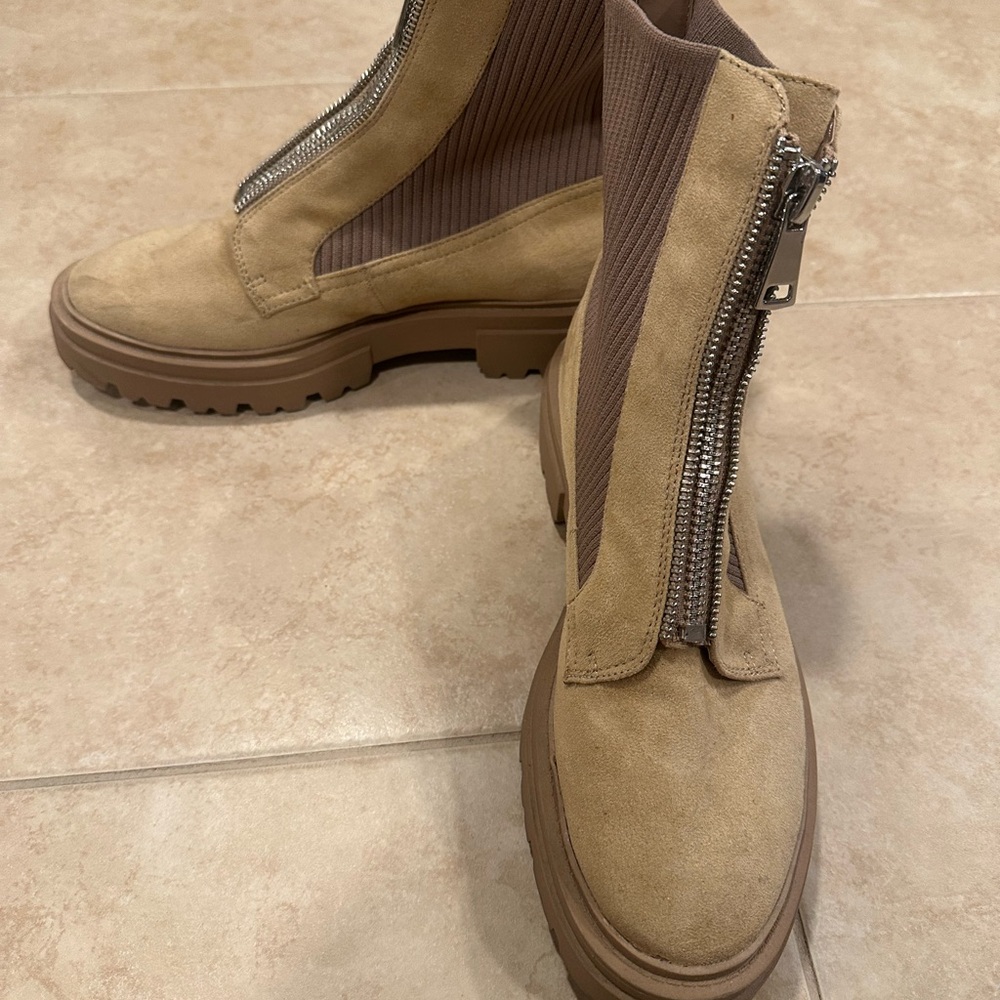 STEVEN NY Tan Zip Suede Ankle Boots